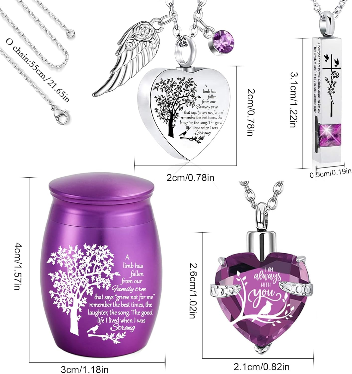 Cremation Urn Necklace for Ashes Set of 6- Small Cremation Urns for Human/Pet Ke