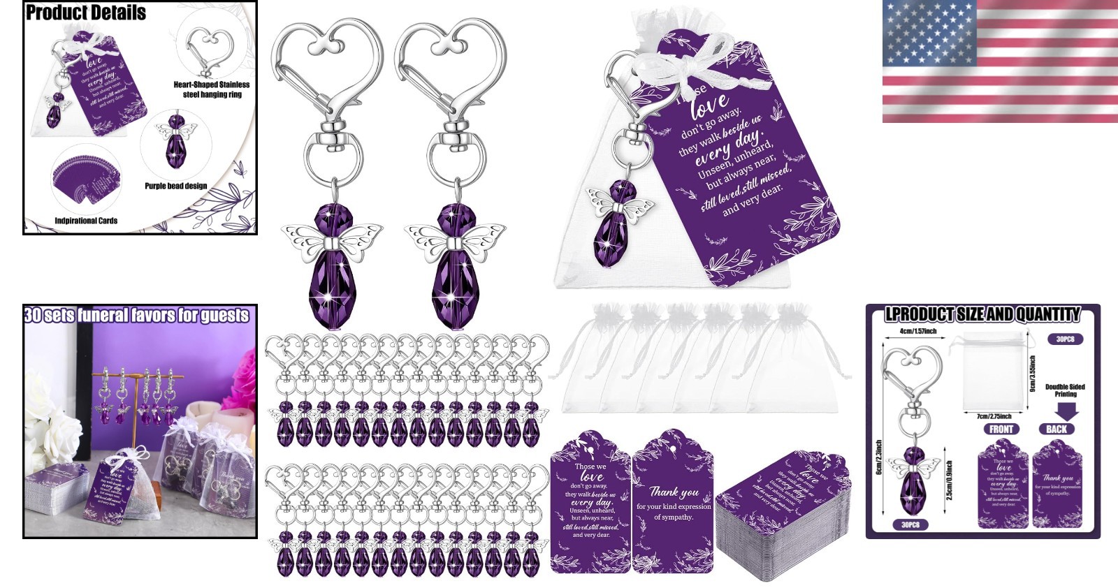Funeral Favors Angel Keychains Memorial Gifts Thank You Cards Set 30