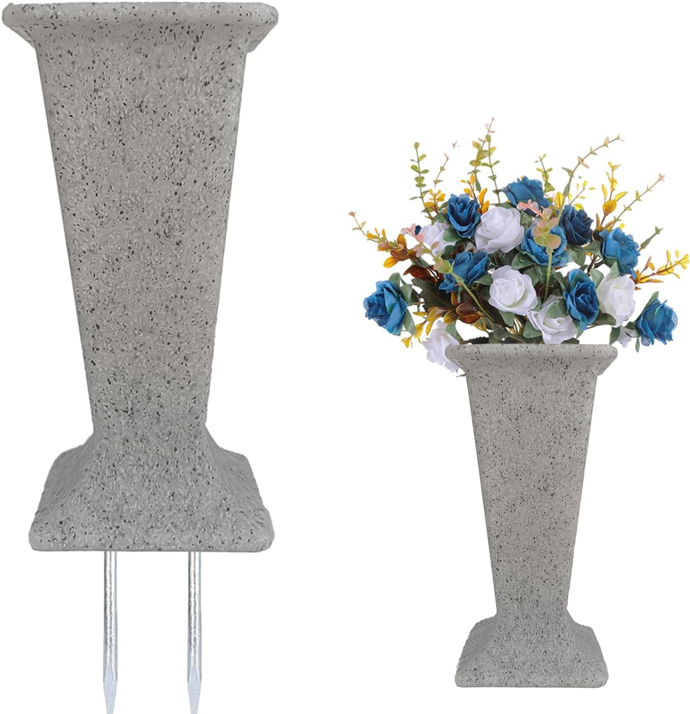 Cemetery Vase for Grave Headstones with Metal Spike Flowers Fake Floral Holder f