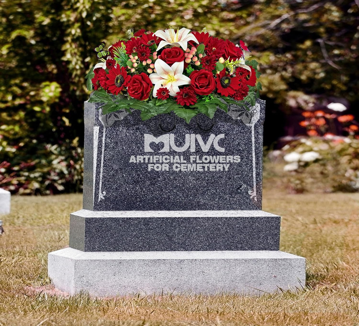 All-Weather Artificial Cemetery Flowers with Butterflies for Headstone Decor
