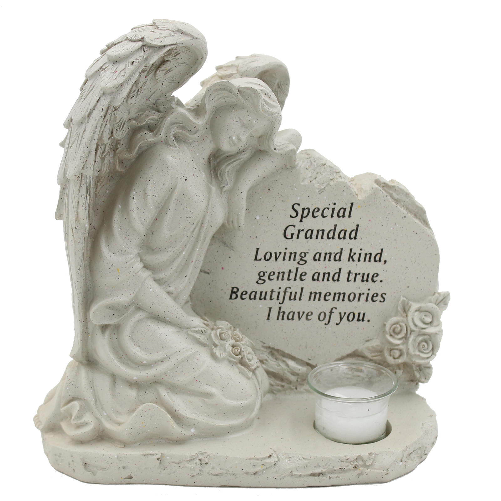 David Fischhoff Grandad Memorial Angel by Rock with Glass Tea Light Candle