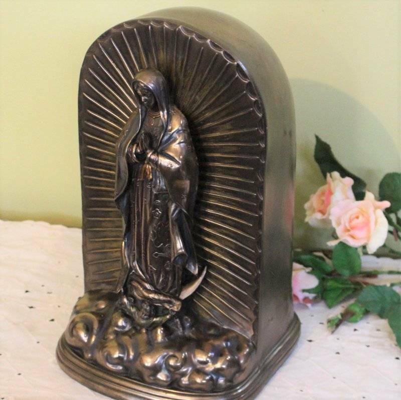 Our Lady of Guadalupe Cremation Urn Box Memorial Mary 6 cup Bronzed Statue