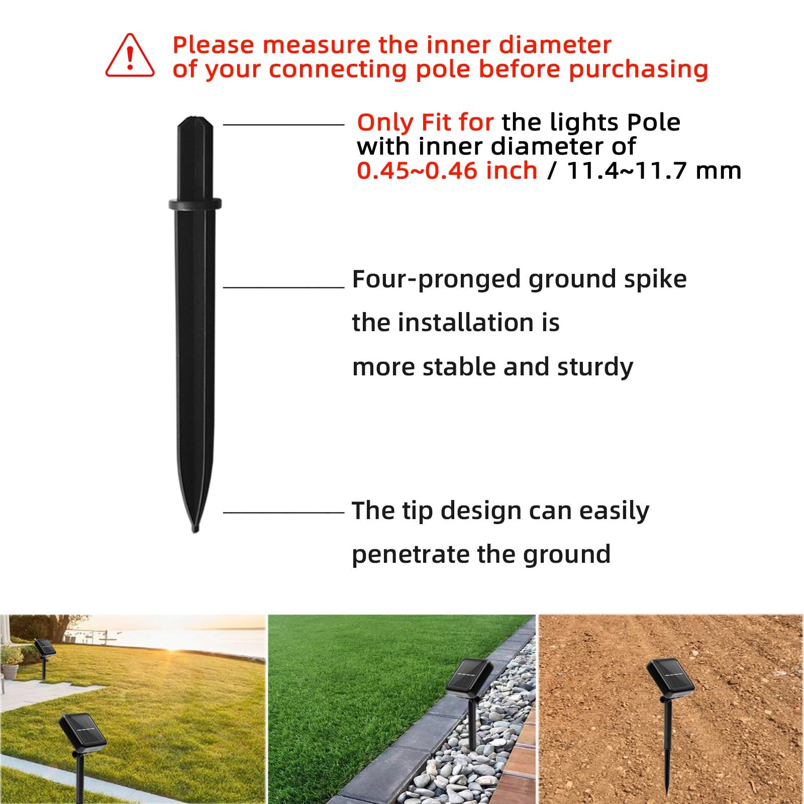 10pk ABS Solar Light Ground Spikes Replacement, 0.45″ Pole for Outdoor Yard Path