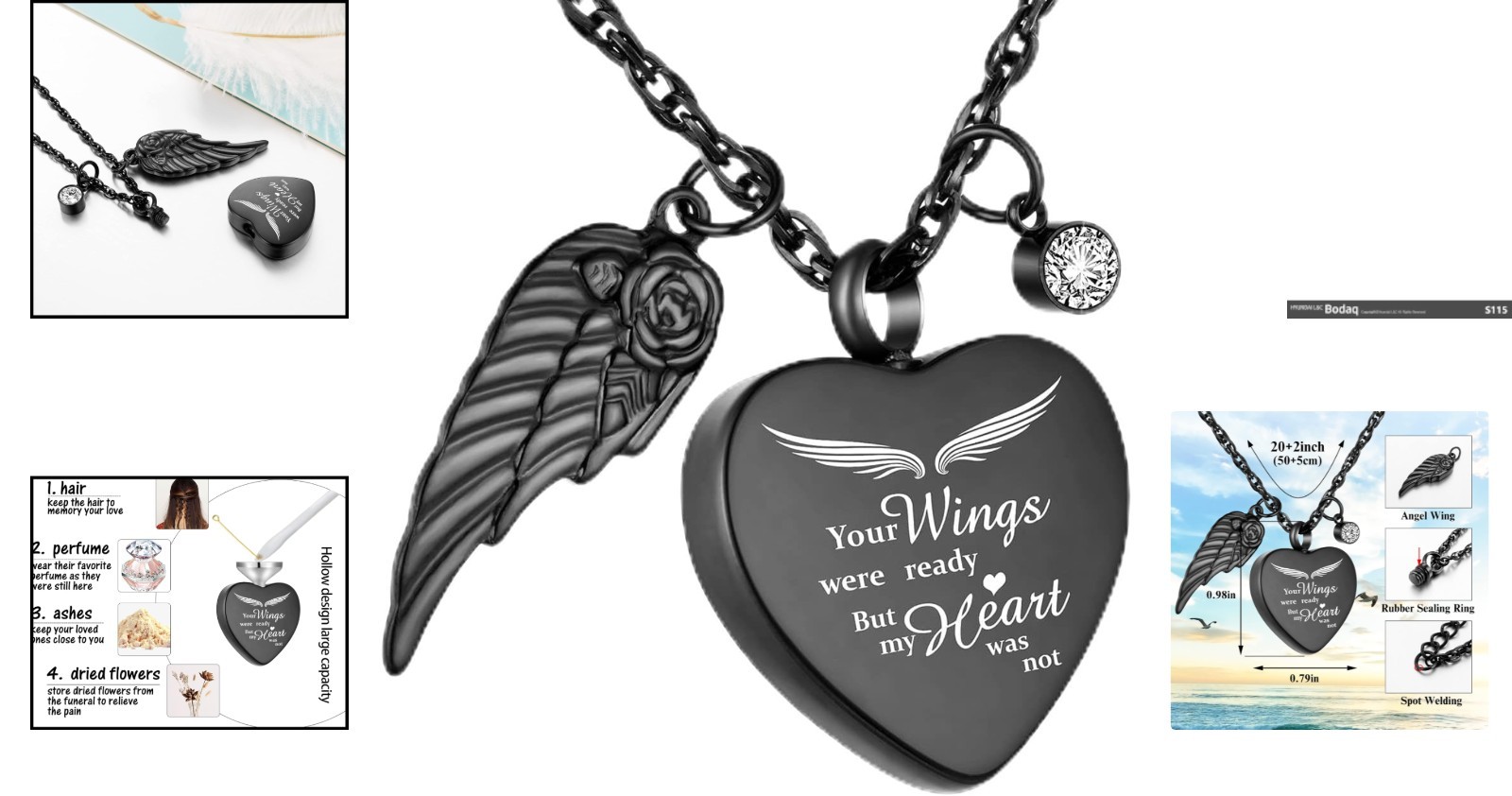 Personalized Heart Memorial Necklace for Ashes with 12 Birthstones & Filling Kit