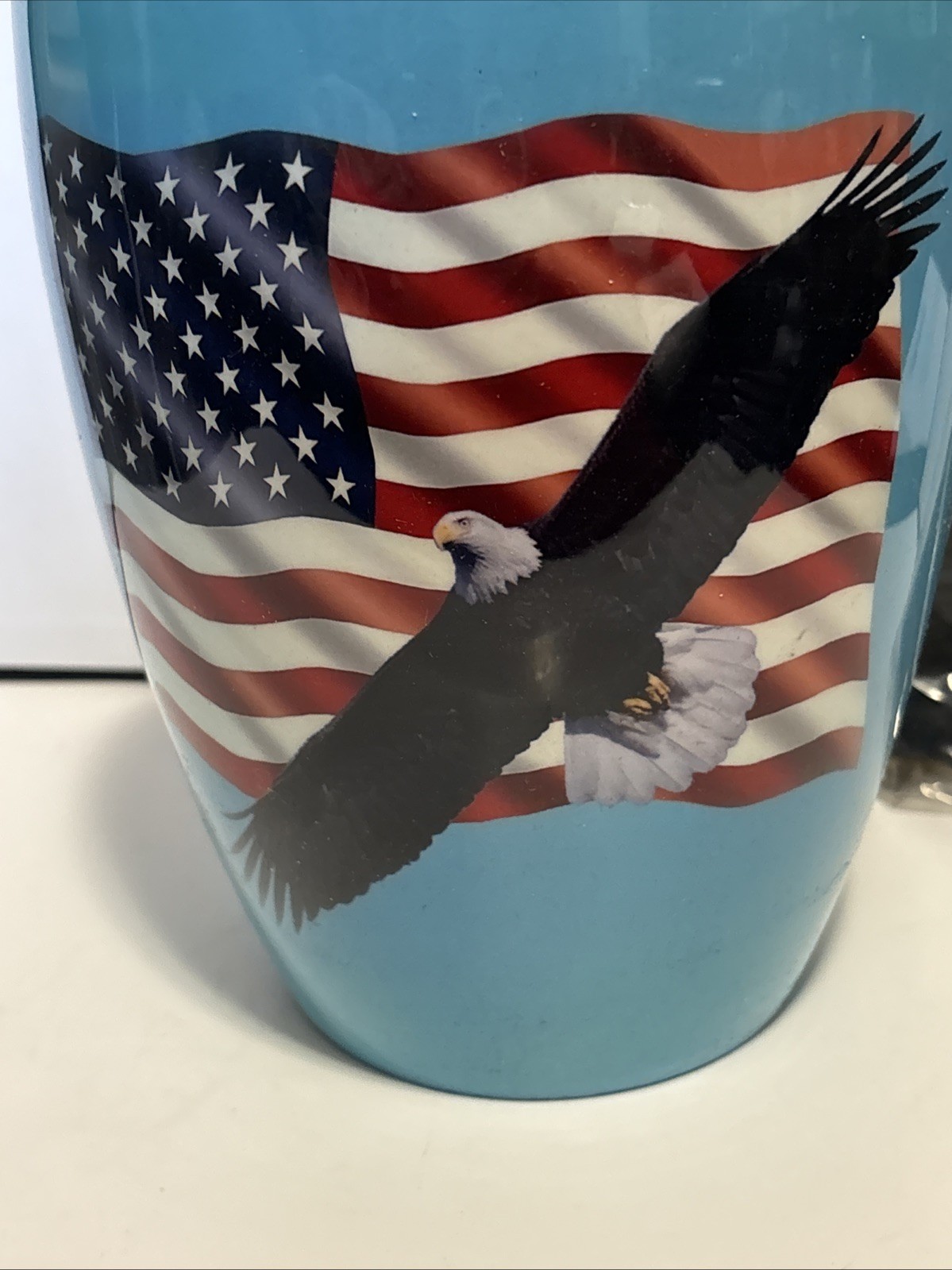 Large Urn For Human Ashes Aluminum Metal Urn 200 Cu In Blue USA Eagle Open Box