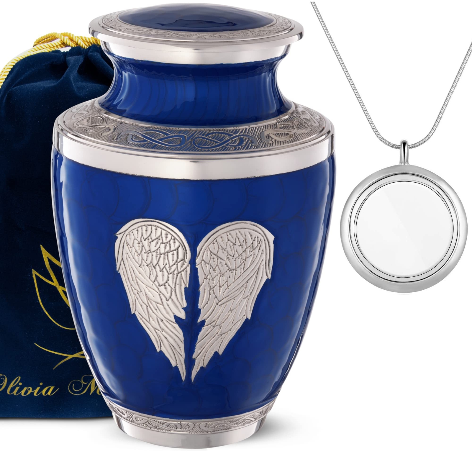 Blue Urn for Ashes Adult Male Female| Heart Funeral Decorative Angel Wings Ur…
