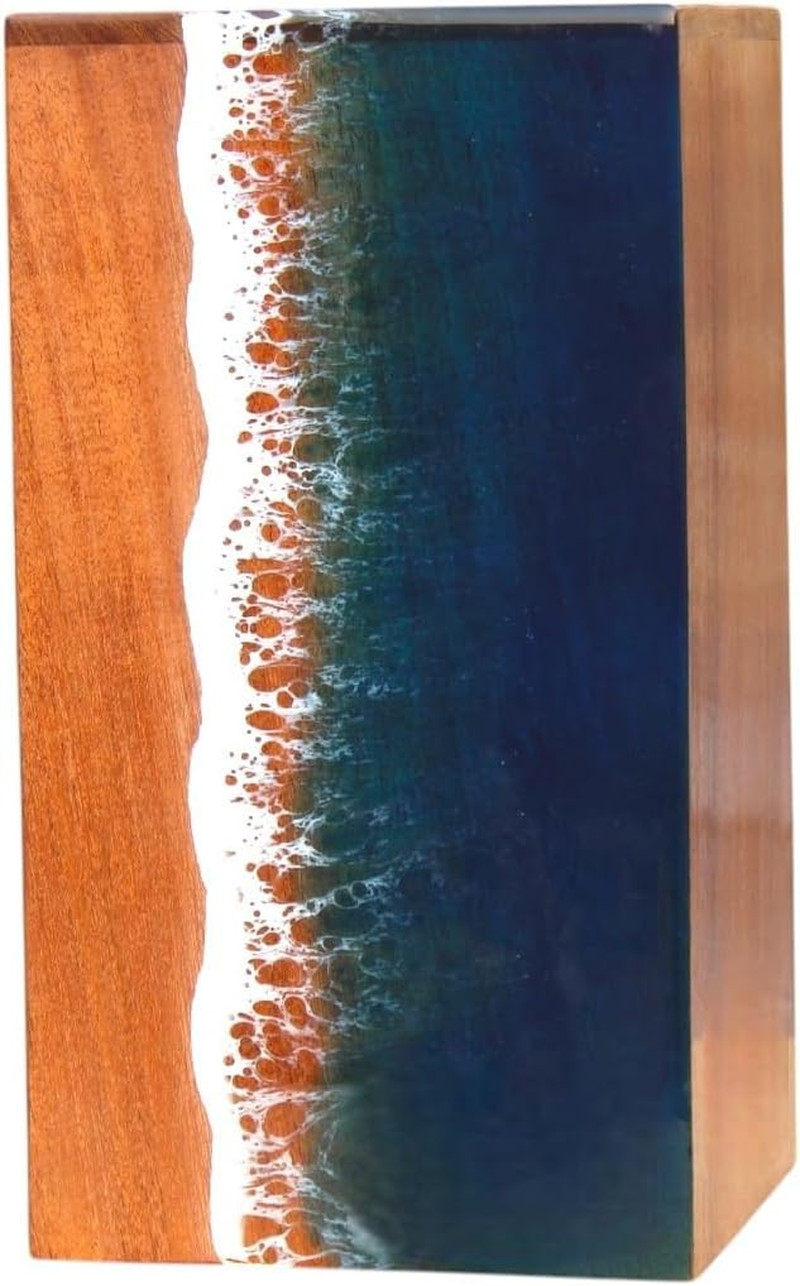 Ocean Wooden Resin Urn | Modern, Small, Adult Male Urn | 50 lbs Capacity