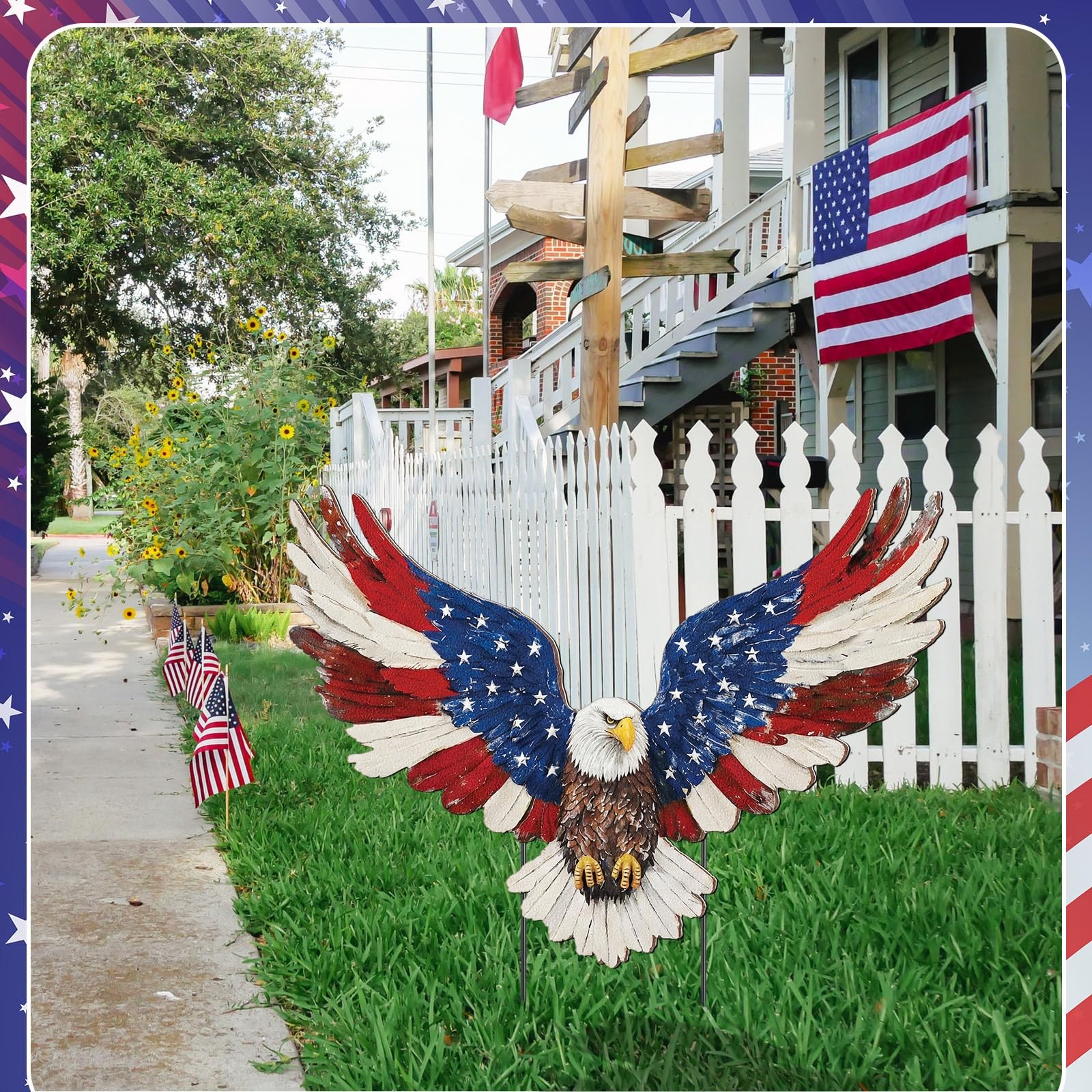 Patriotic Eagle Metal Garden Stakes for 4th of July Outdoor Decor