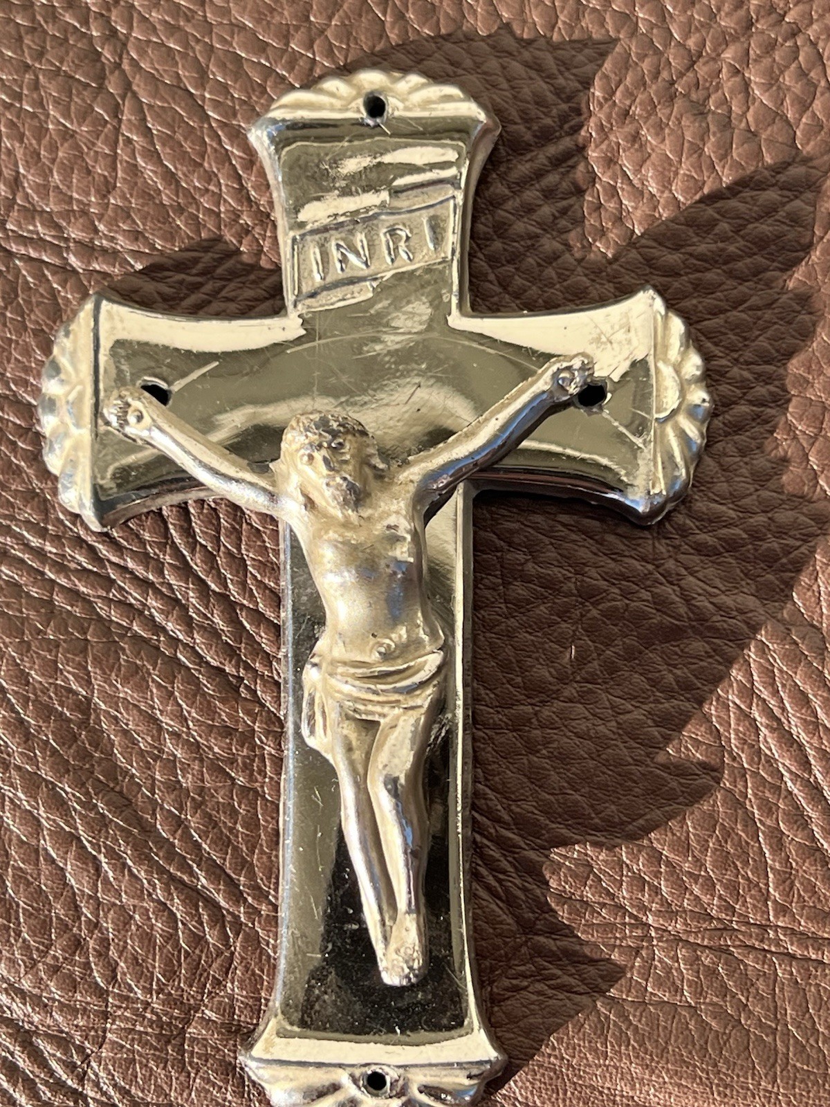 4.25” Coffin Cross Vintage Child/Infant Silver Tone Metal Casket Crucifix Jesus