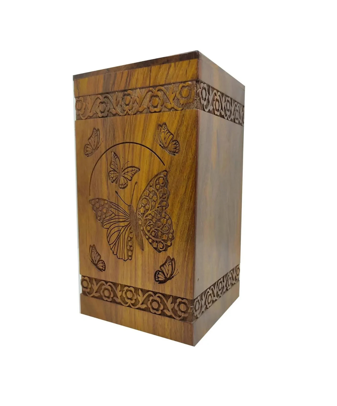 Handcrafted Pinewood Cremation Urn – Butterfly Design, Memorial Keepsake Urns |
