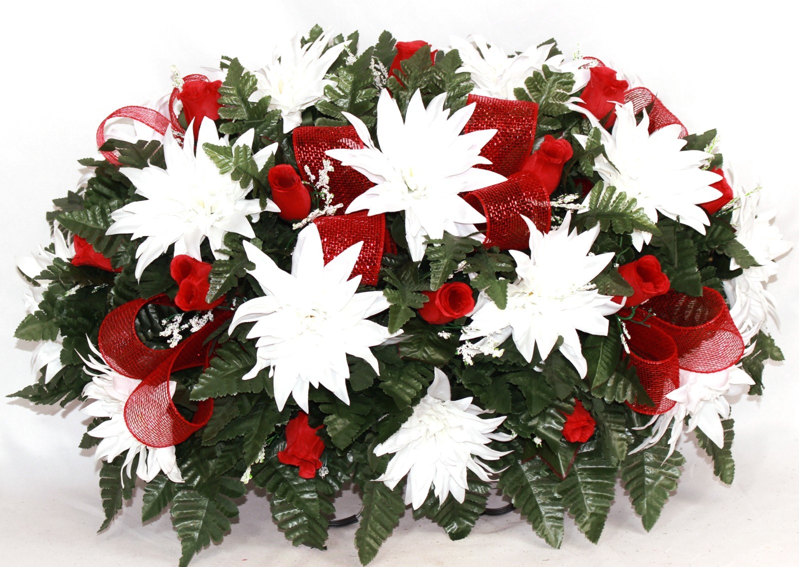 XL Handcrafted Spring White Flowers With Red Roses Cemetery Saddle