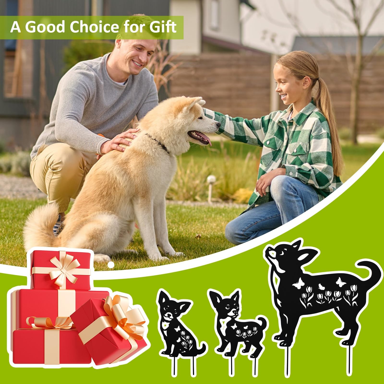3 Pack Metal Dog Garden Stake, Decorative Chihuahua Statue, Black Dog Silhoue…