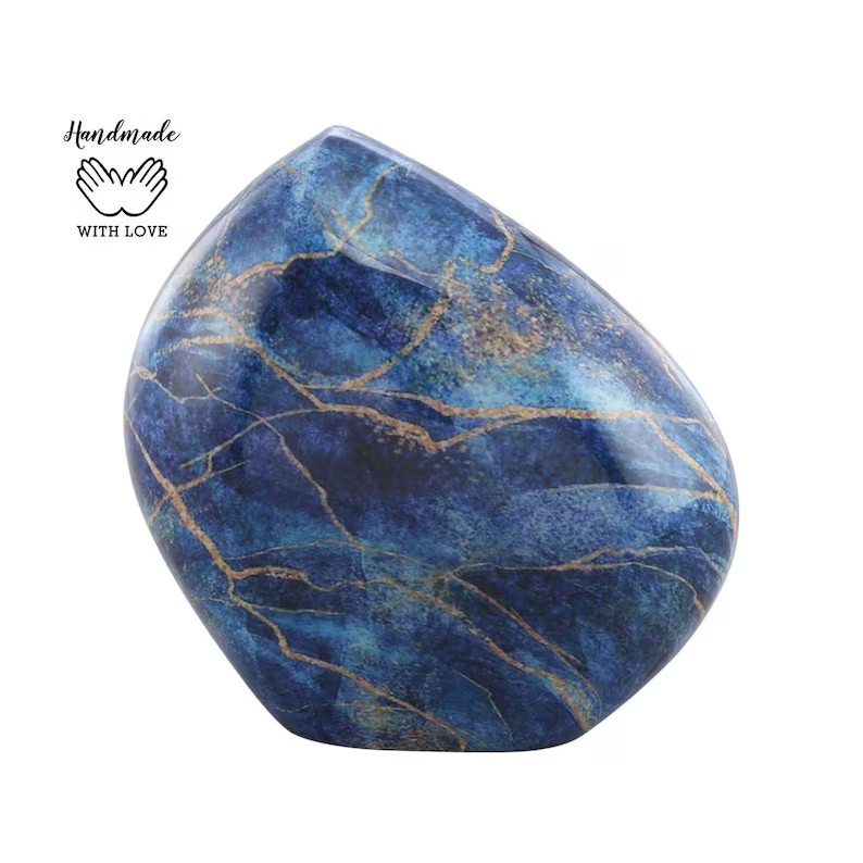Blue Marble Rock Urn – Handcrafted Solid Metal Mountain/ Rock Cremation Urn