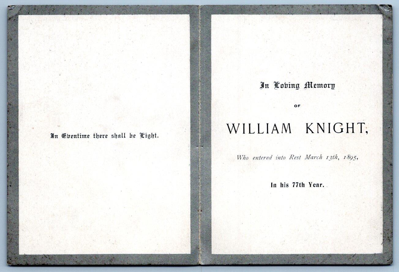 MARCH 13 1895 DEATH CARD FOLDER WILLIAM KNIGHT IN MEMORIAM WREATH M W & CO LITHO