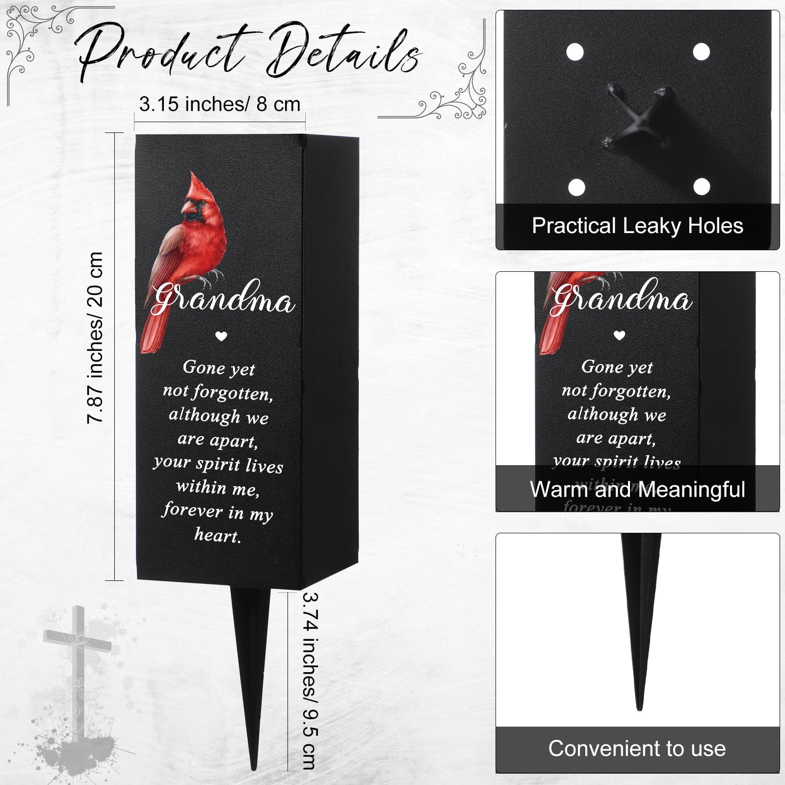 Memorial Grave Cemetery Cardinal Flower Vase Metal Holder W/ Spike for Grandma