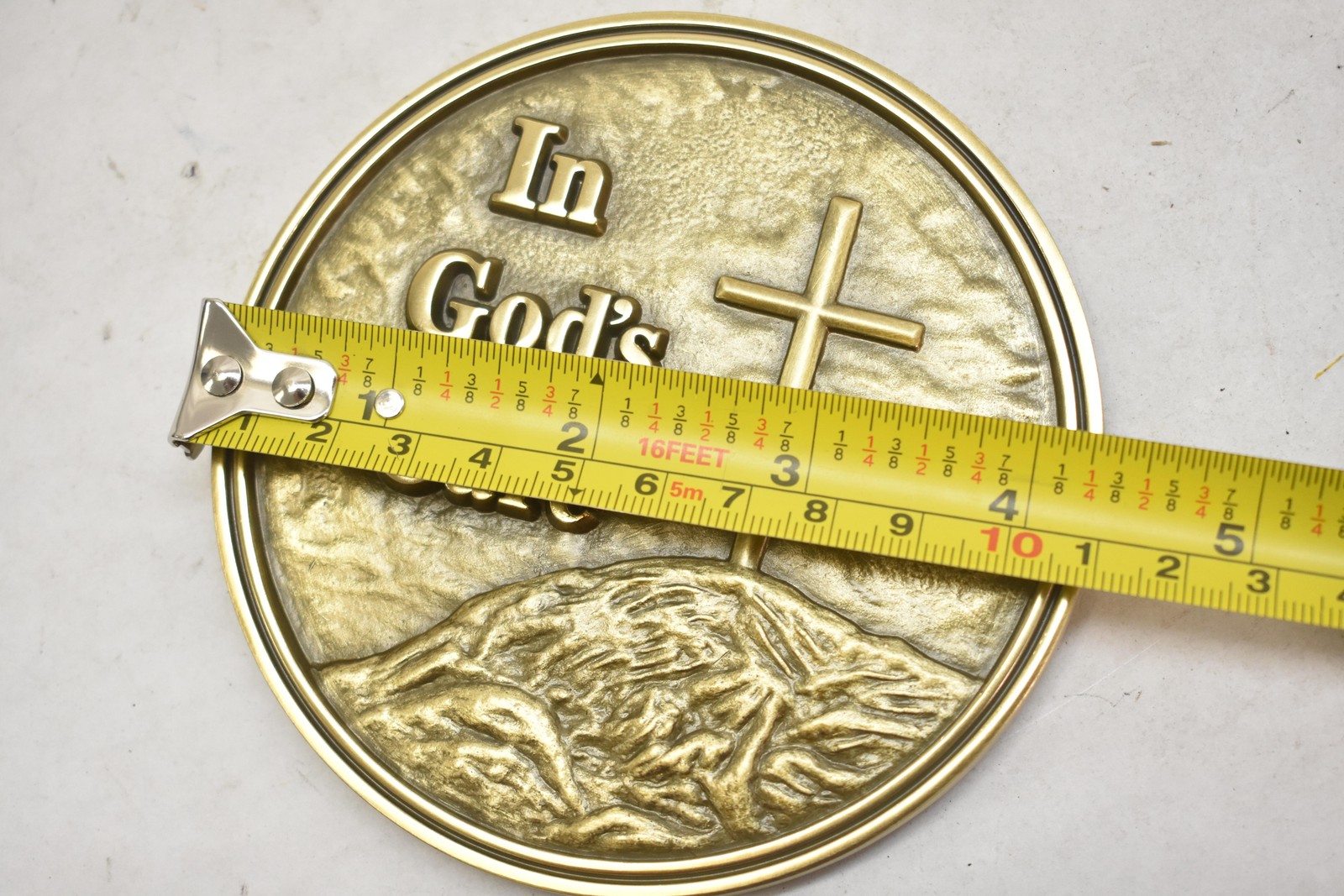 Bateville In God’s Care Medallion 4.25in Bronze Cemetery Casket Nameplate Round