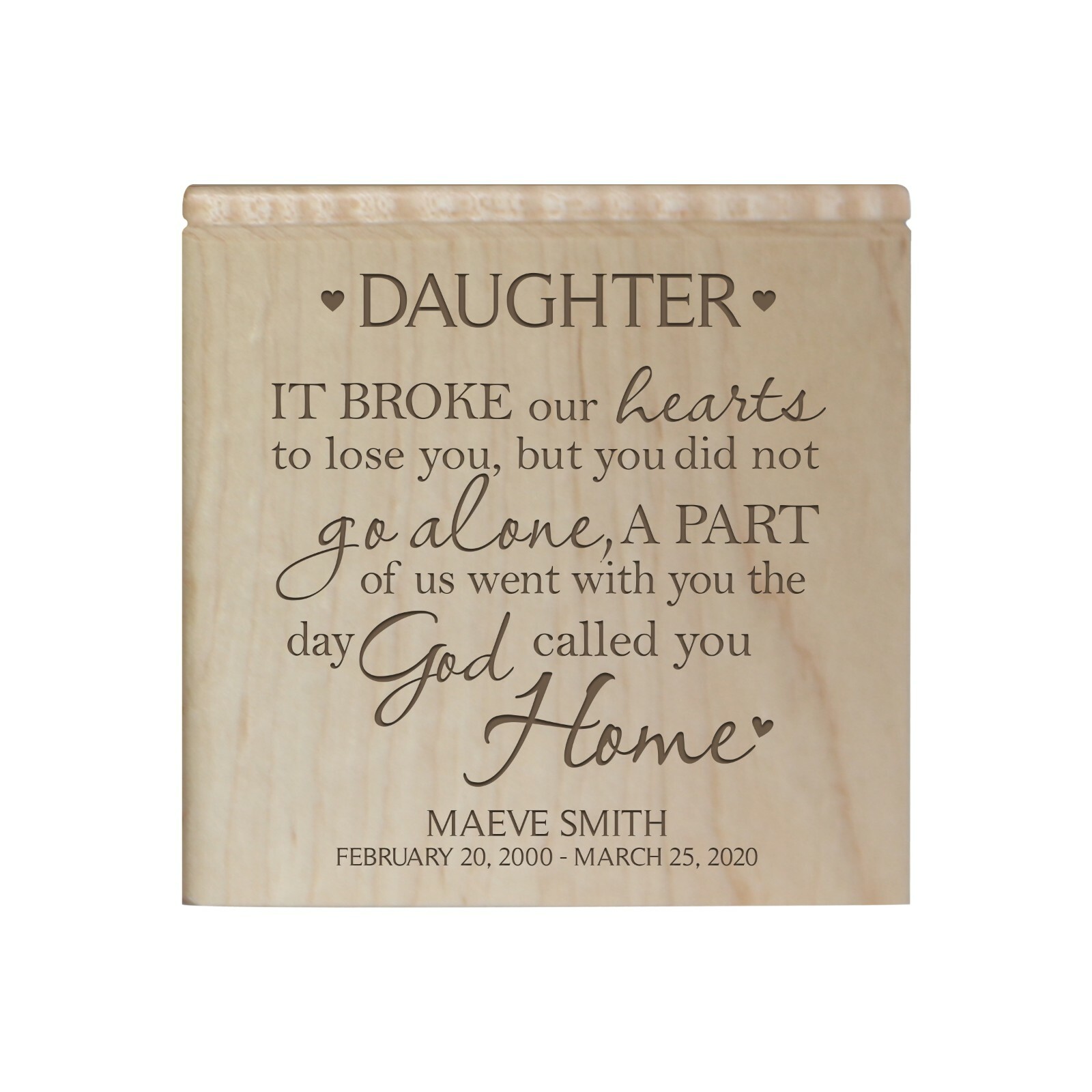 Custom Engraved Funeral Keepsake Urn Box for Human Ashes 4.5″ Daughter It Broke