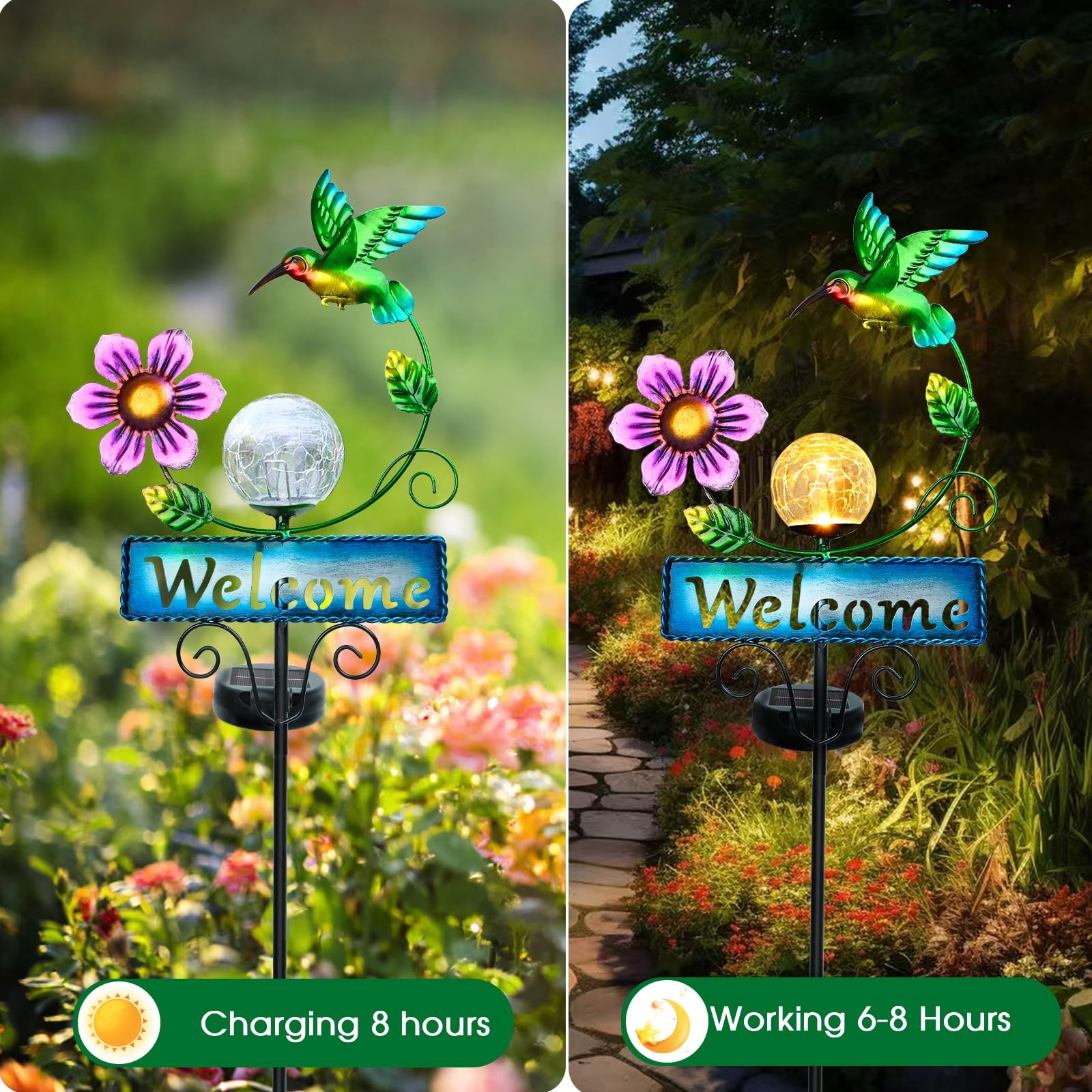 Solar Waterproof Hummingbird Welcome Sign Stake Lights for Patio Garden Pathway