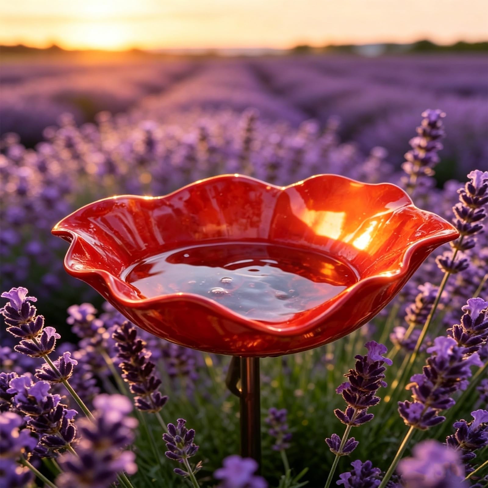 (1PCS) Handmade Metal Flower Garden Stake with Bee Bath & Bird Water Bowl – 2…
