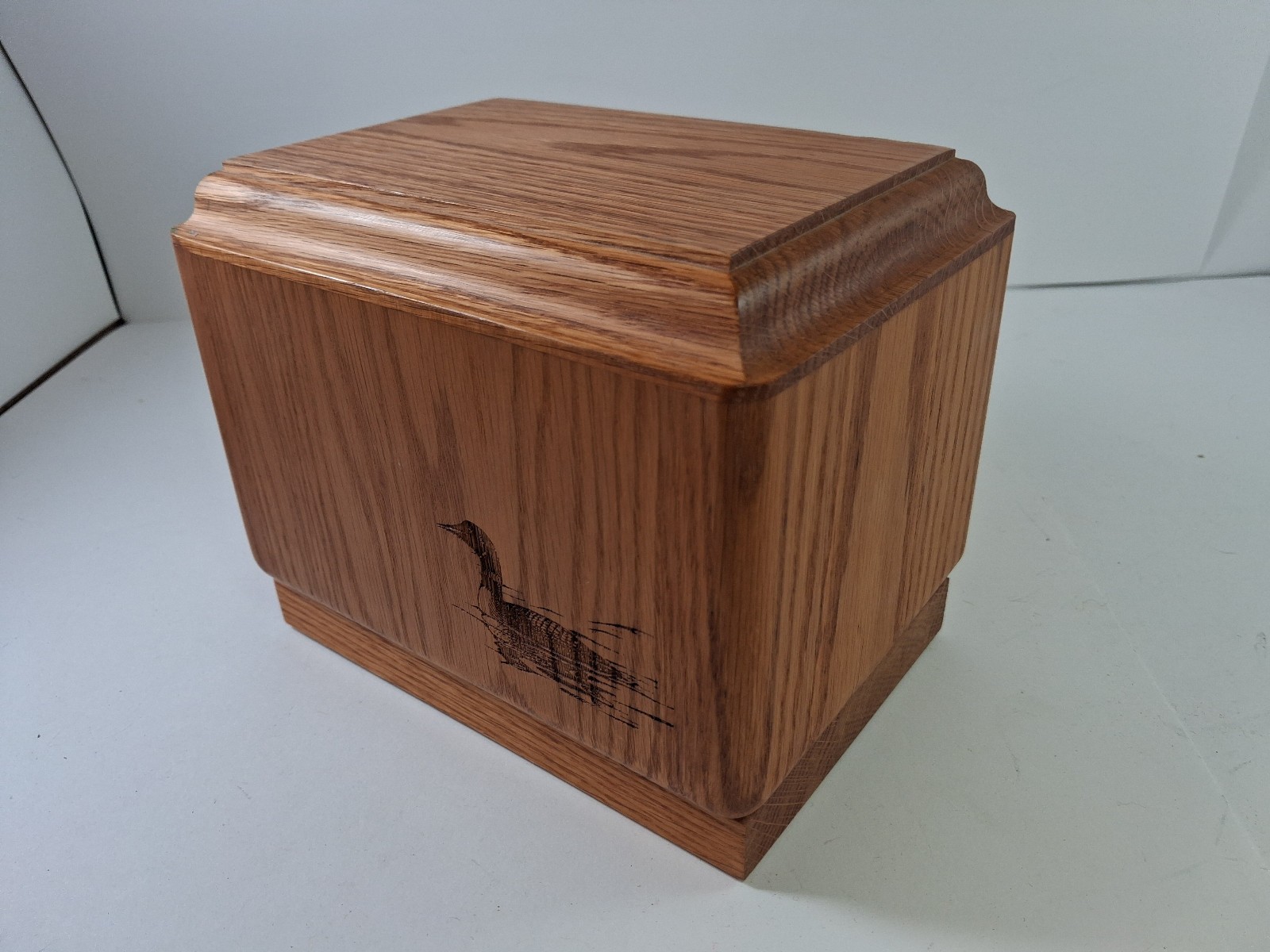 Wooden Cremation Urn Box For Human or Pet Ashes Duck Burned Pyrography