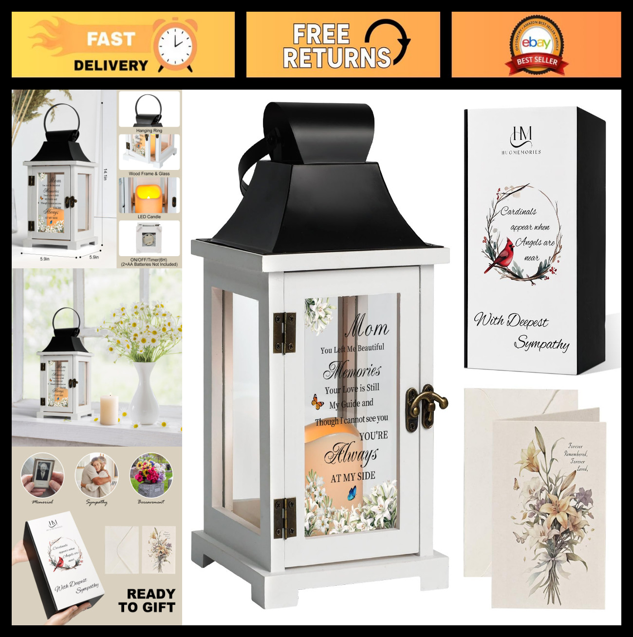 Sympathy Memorial Lantern for Loss of Mom | Bereavement Gifts & Condolences