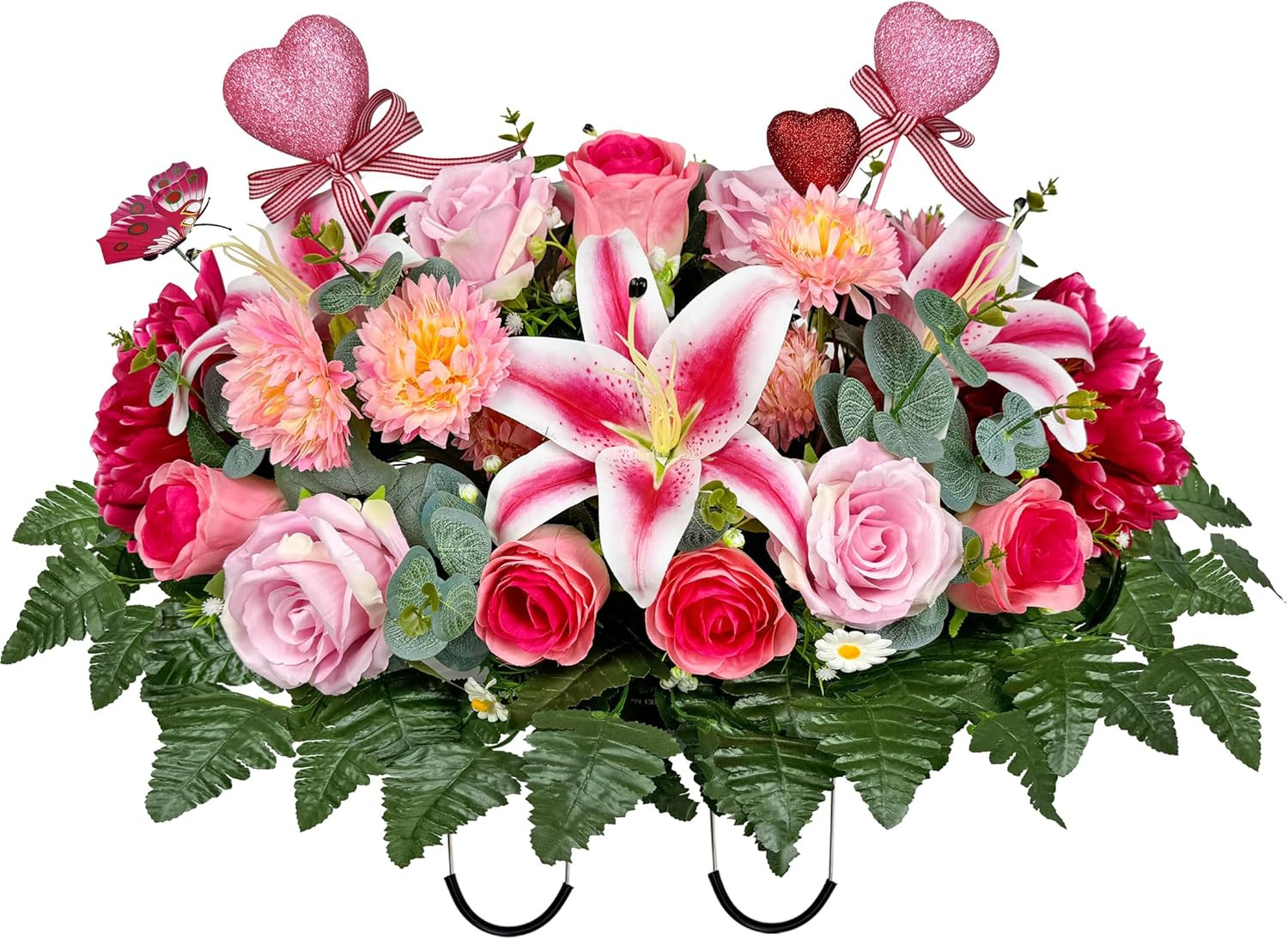 Pink Rose Cemetery Flower Saddle for Headstone Decorations & Memorial Tributes