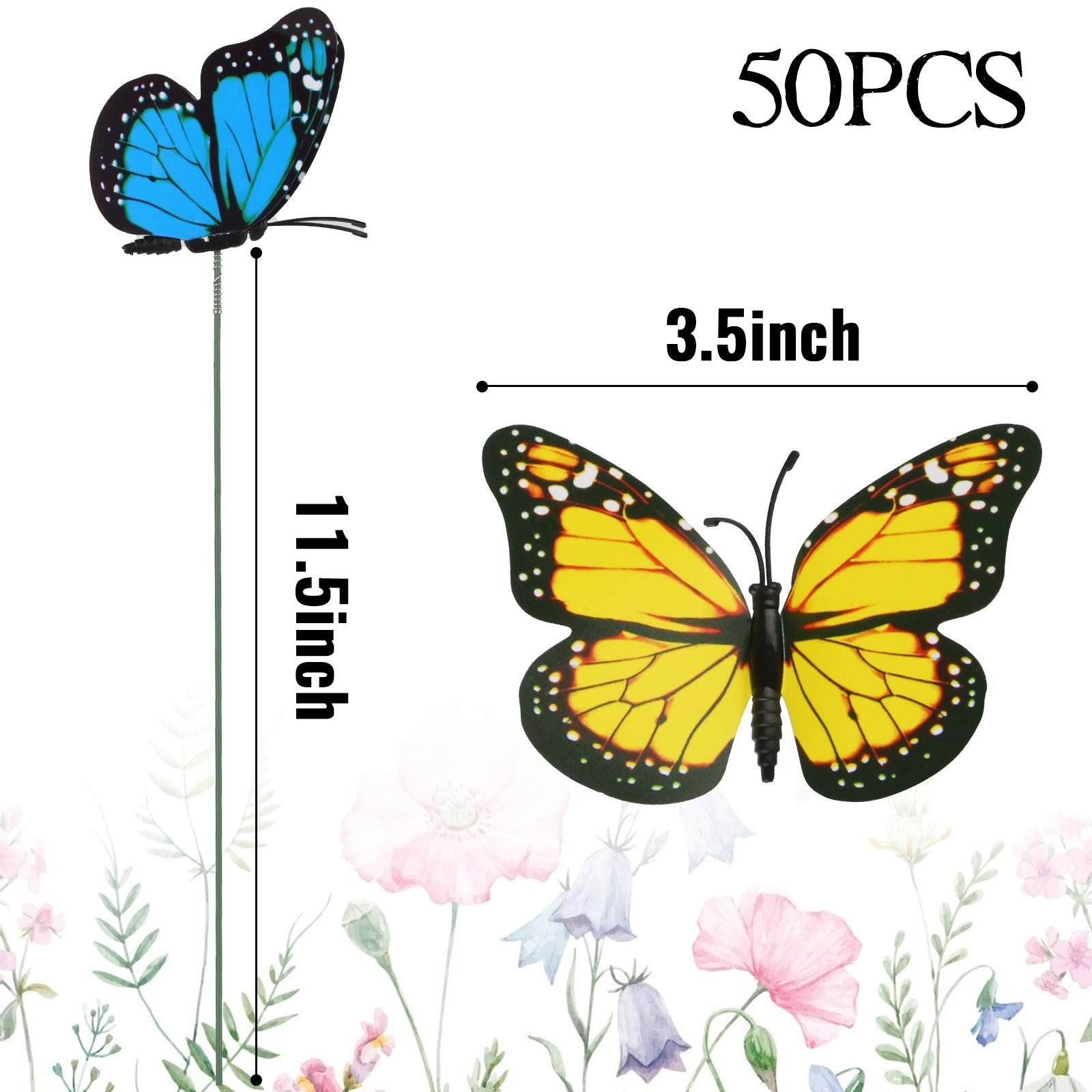 50 Pcs Butterfly Garden Stakes Ornaments for Flower Bouquet Yard Patio Decor