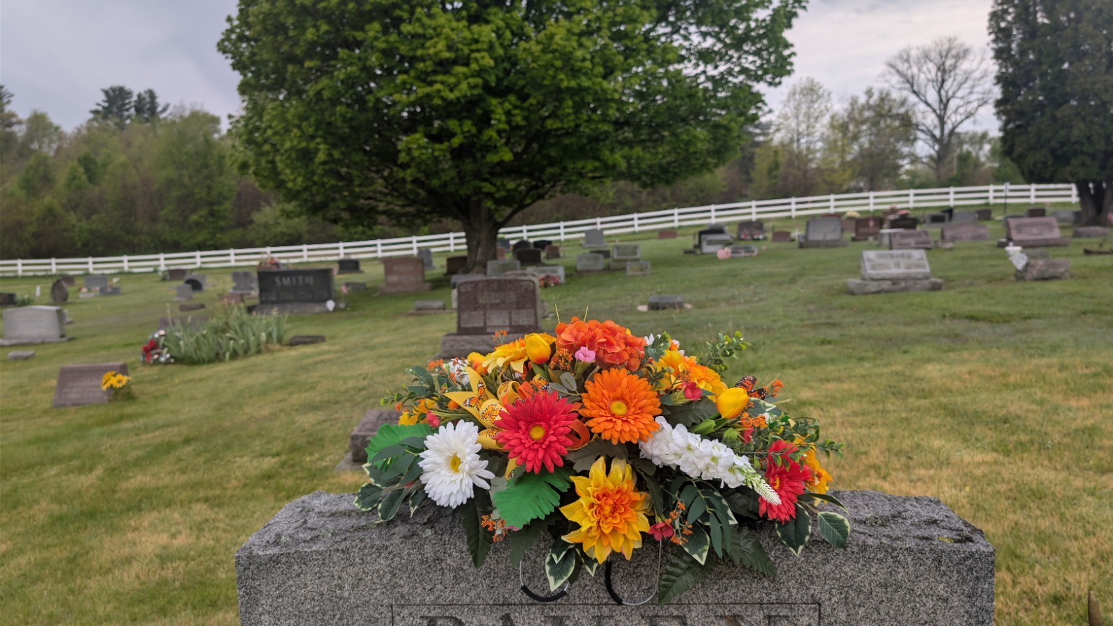 Orange Yellow Summer Grave Saddle, Butterfly Flower Arrangement