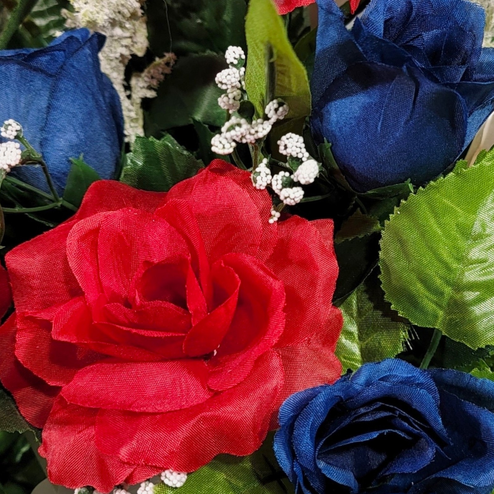 Red, White, &Blue Calla Lily Rose Cemetery Cone Pair