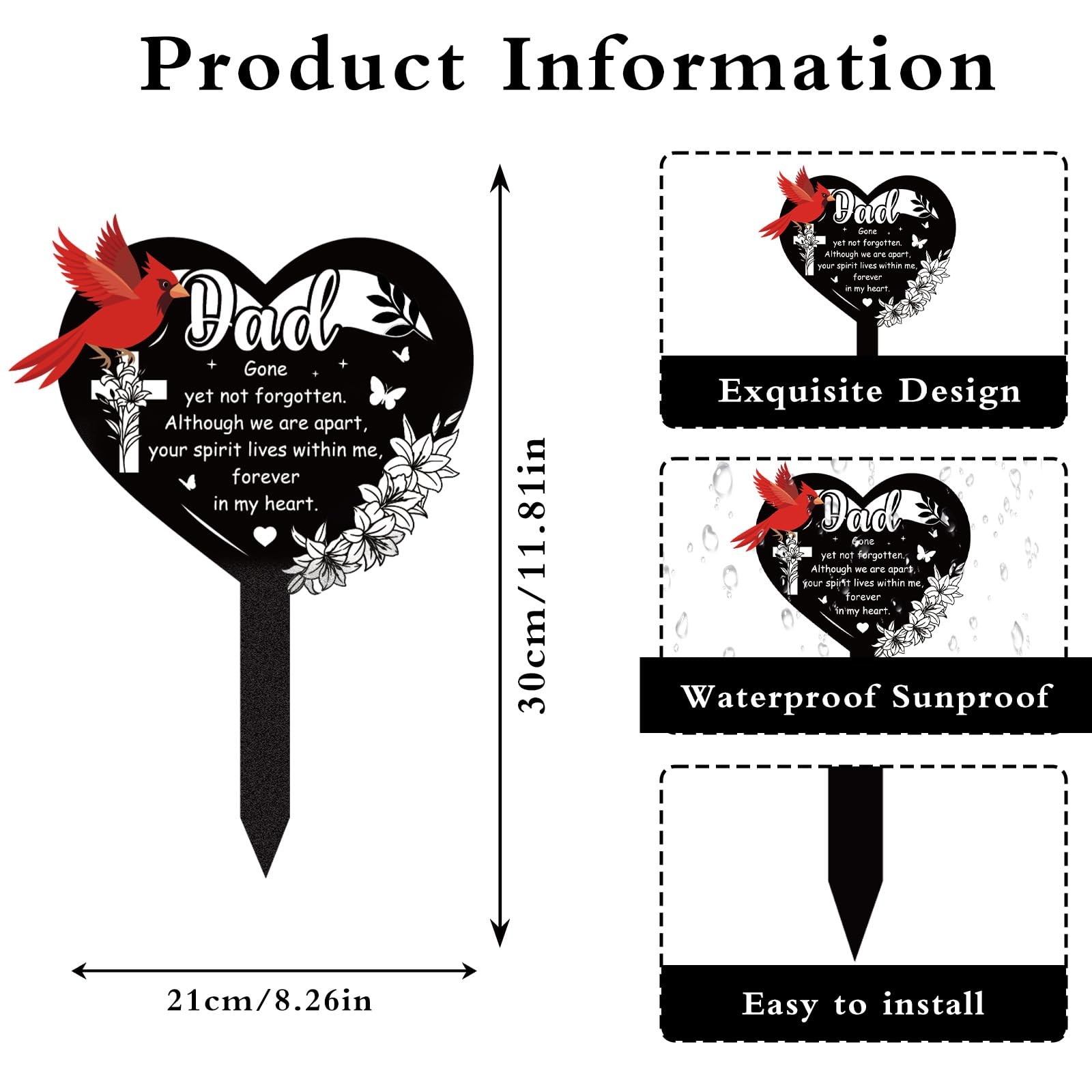 Cemetery Decorations – Metal Cardinal Grave Stakes, Waterproof Remembrance
