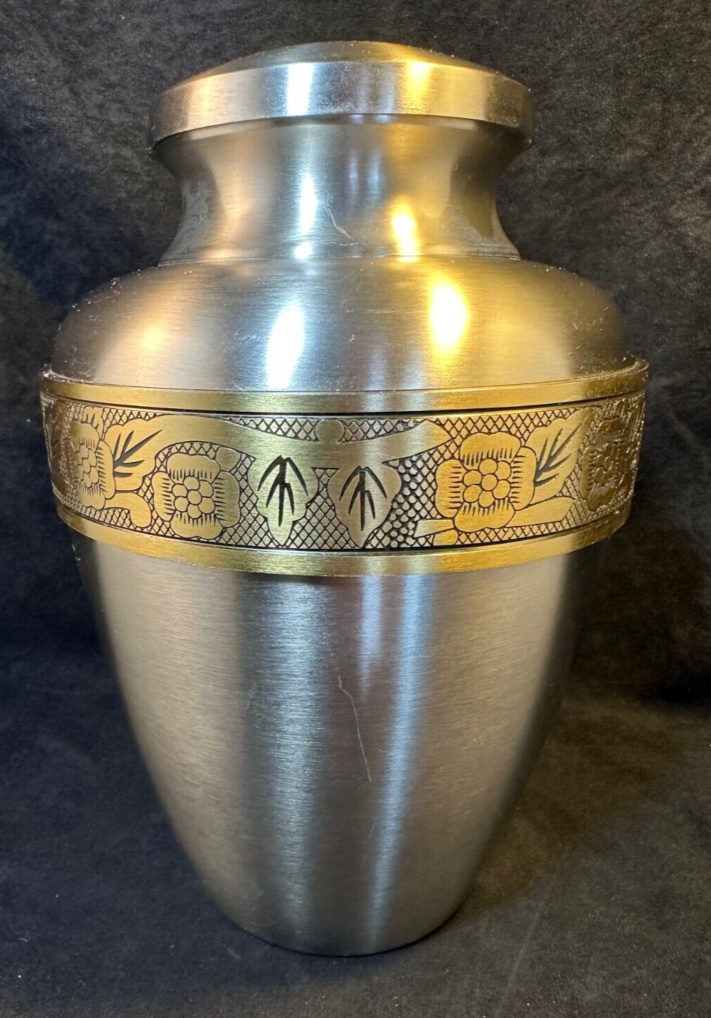 Avalon Large Solid Brass Pewter Finish Cremation Urn Screw Top Lid