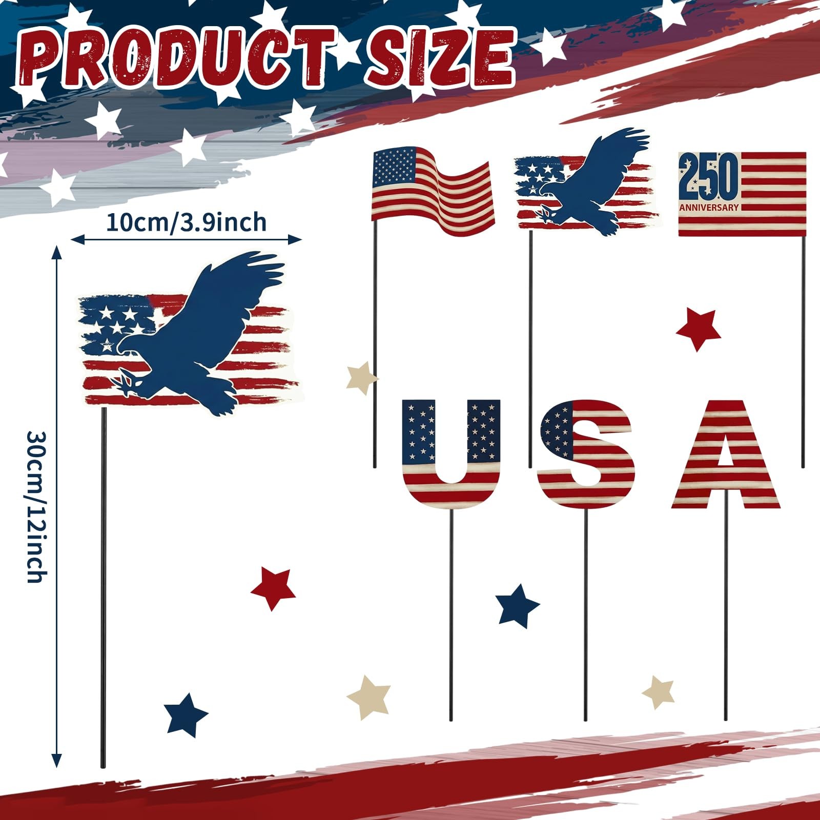 6 Pcs 12″ Patriotic Eagle Yard Sign – USA Flag Garden Stake for Independence Day