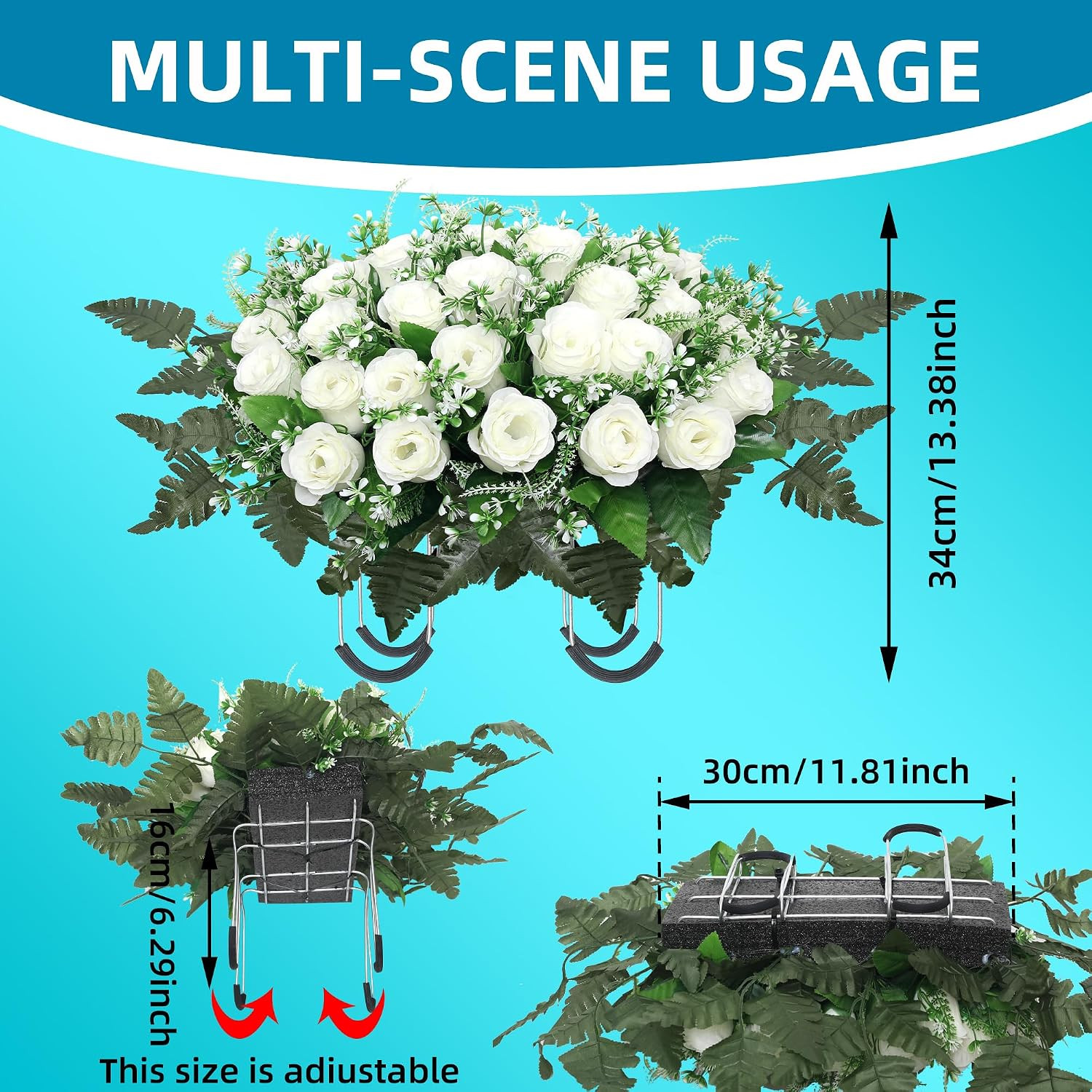 Headstone Flower Saddle,Large Artificial Headstone Flower Saddles for Graves,Cem