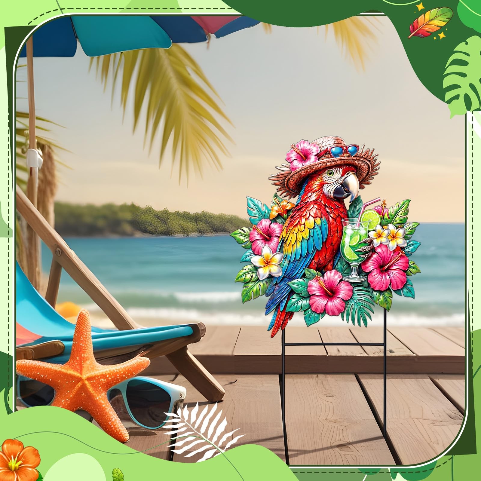 Tropical Parrot Metal Garden Stakes – 25″ Outdoor Decor for Yard & Patio