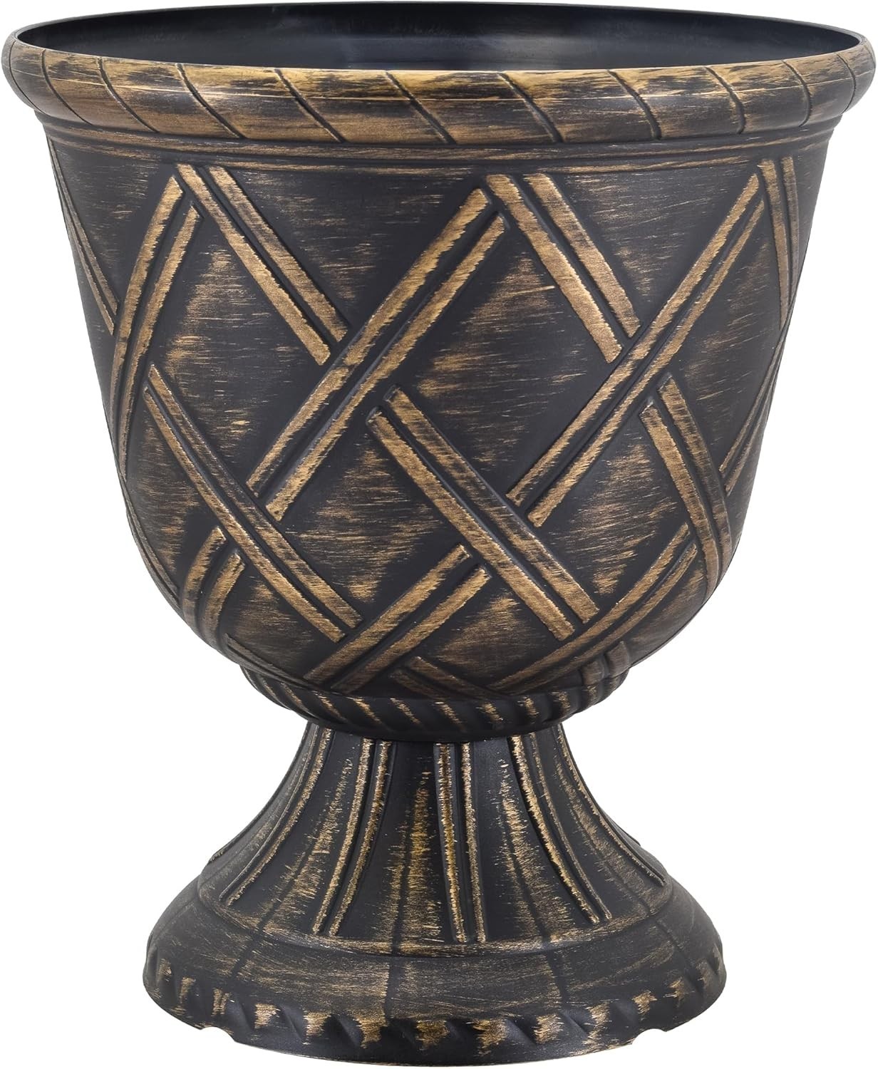 Classic Decorative Garden Urn in Gold, Lattice Pattern for Indoor Outdoor Plants