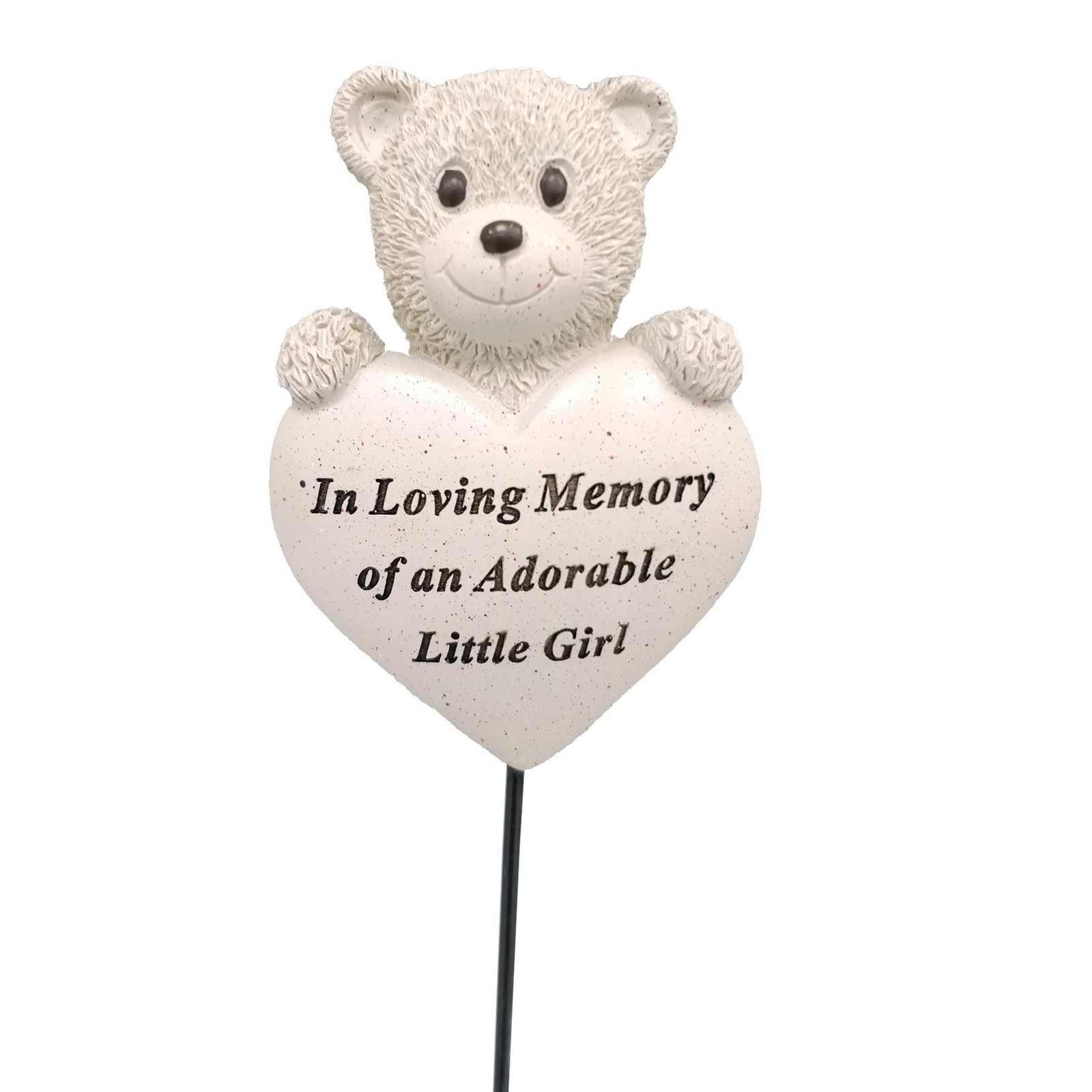 David Fischhoff Cream Memorial Graveside Teddy with Heart on a Stick Little Girl
