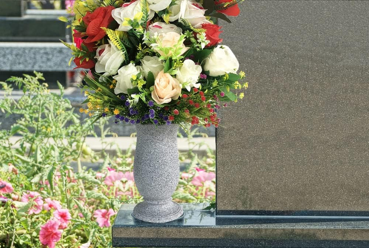 Grave Vase for Cemetery Memorial Grave Decoration Marble Color with Ground Spike