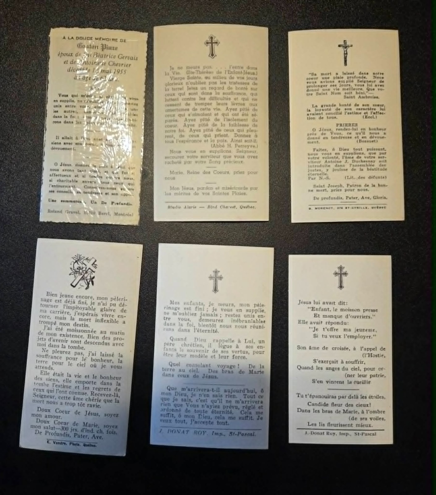 6 French Canadian funeral cards- vintage 1940s/50s