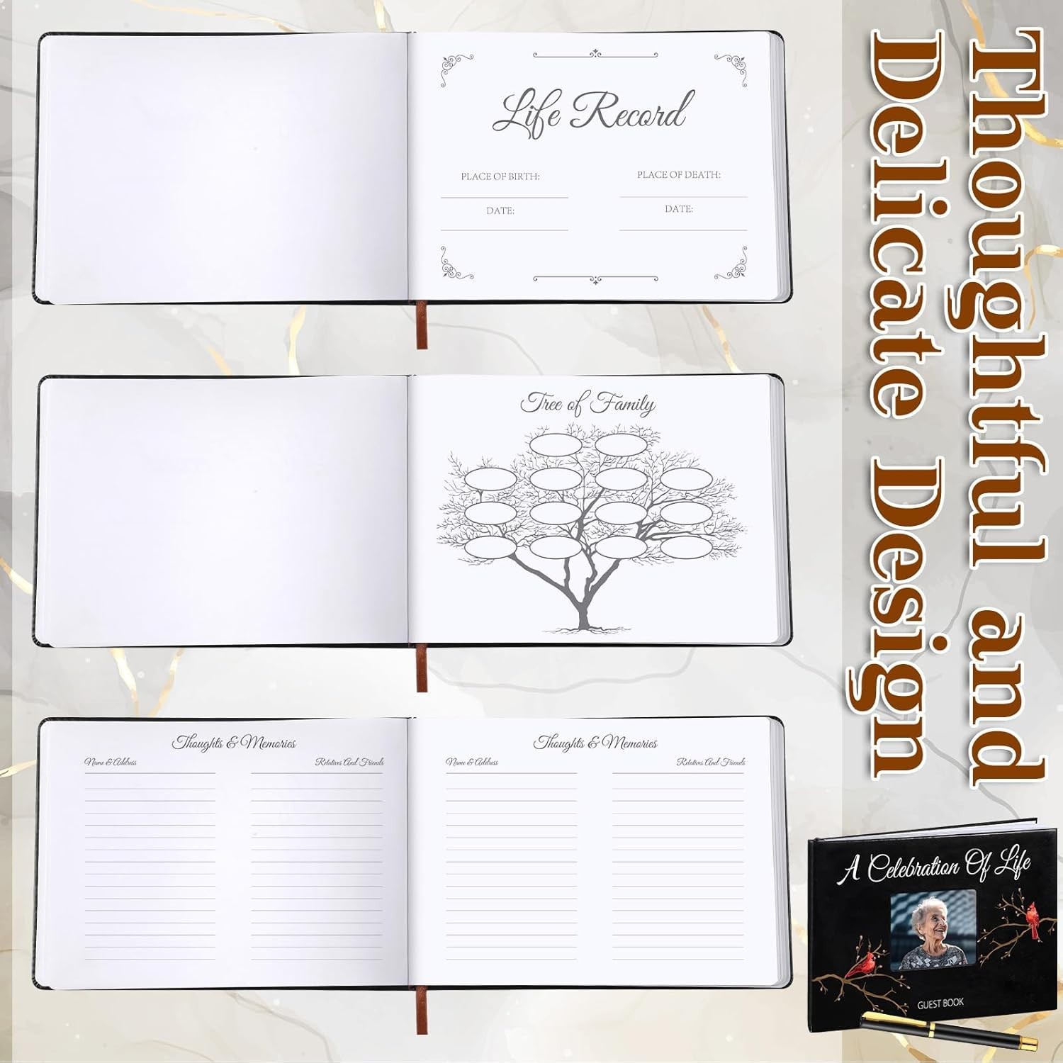 144-Page Cardinal Memorial Guest Book with Pen – Cherished Keepsake for Funerals