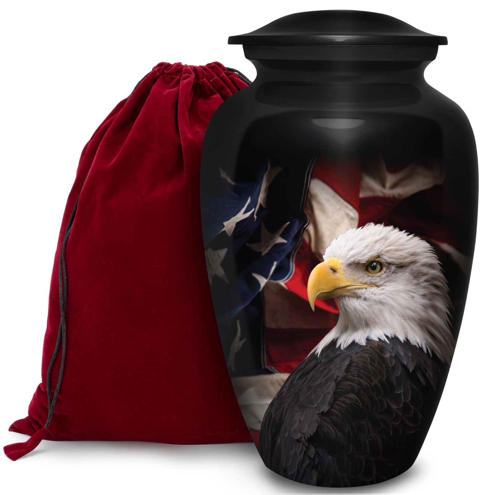 Patriotic Eagle Ashes Urn Human Adult Cremation Aluminum Tribute 220ci