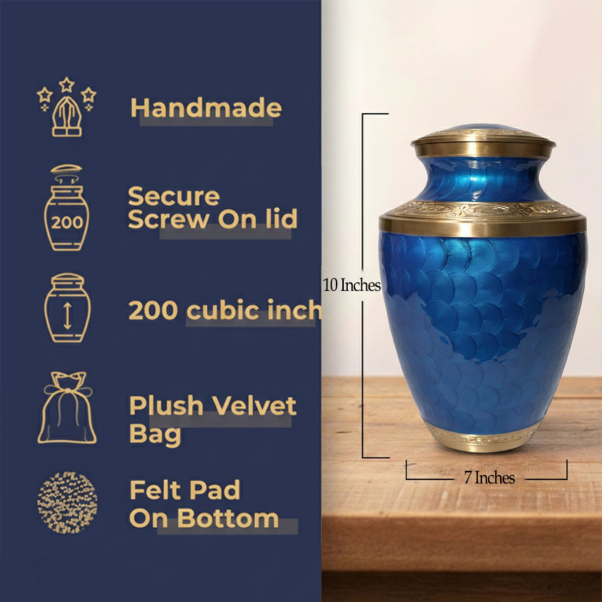 Large Solid Brass Cremation Urn for Human Ashes Handcrafted Funeral Memorial Urn