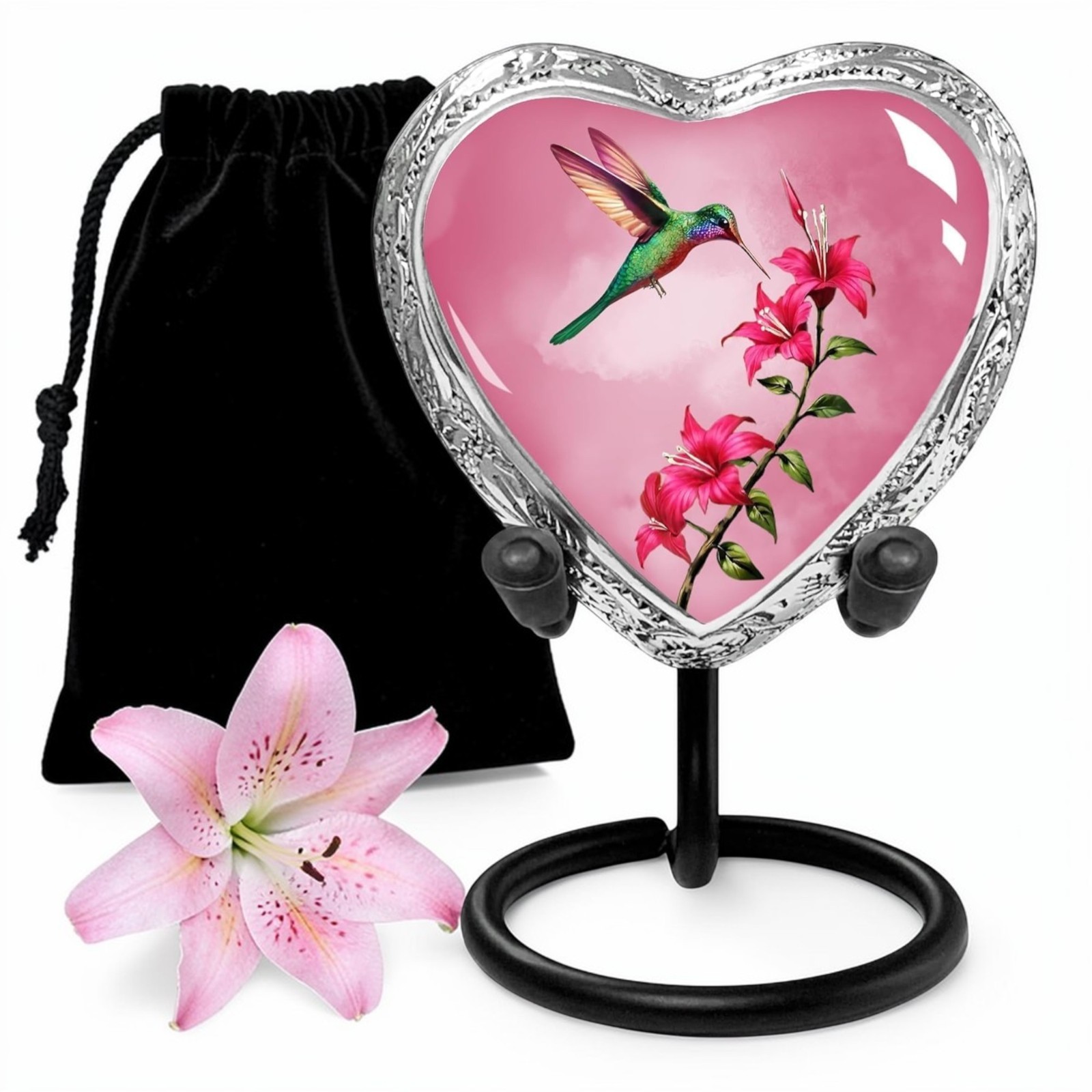 Light Pink Hummingbird Urn for Ashes Adult Male & Female – Small Heart Shaped Cr