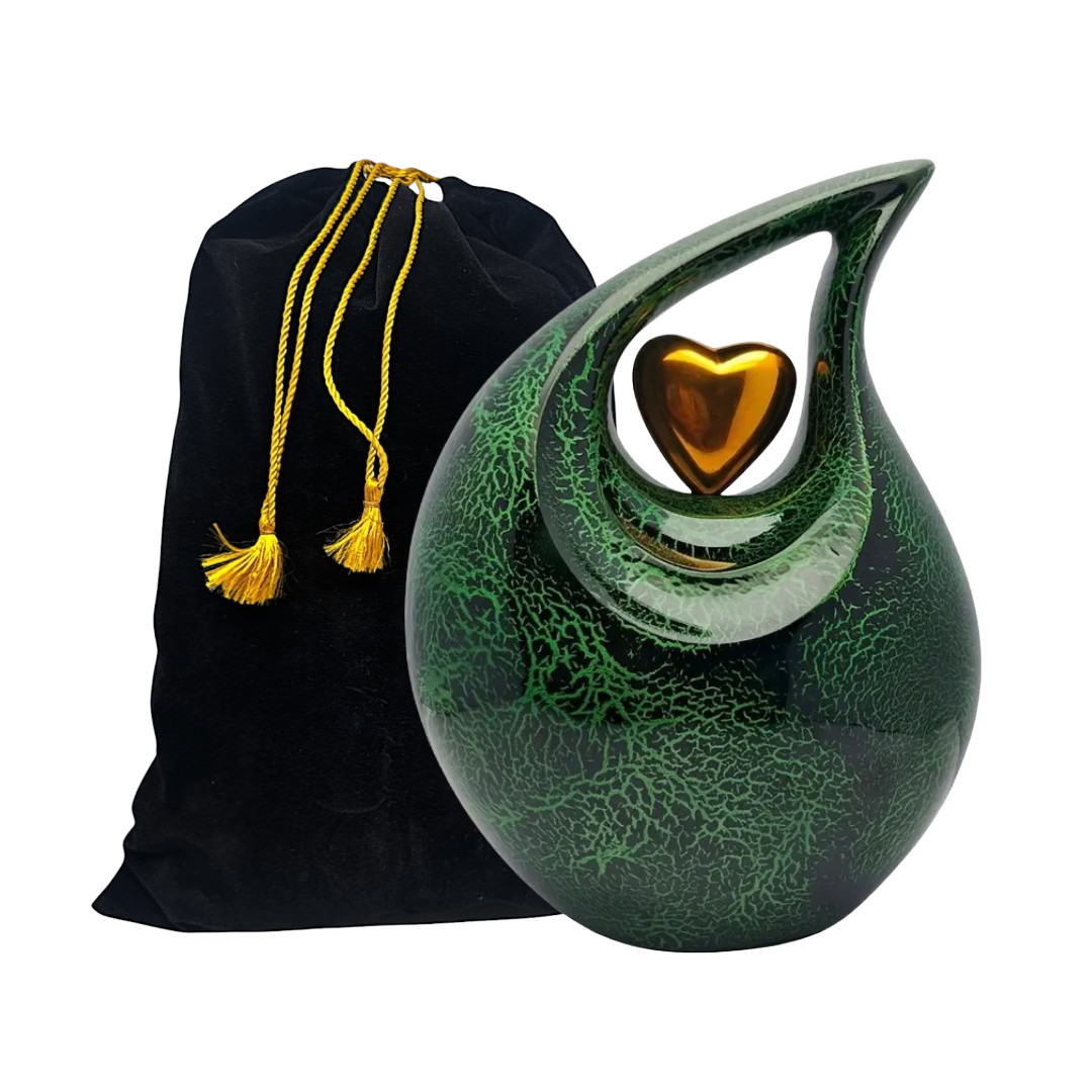 Modern Artistic Teardrop Cremation Urn Heart Accent Adult Size for Ashes w/Bag