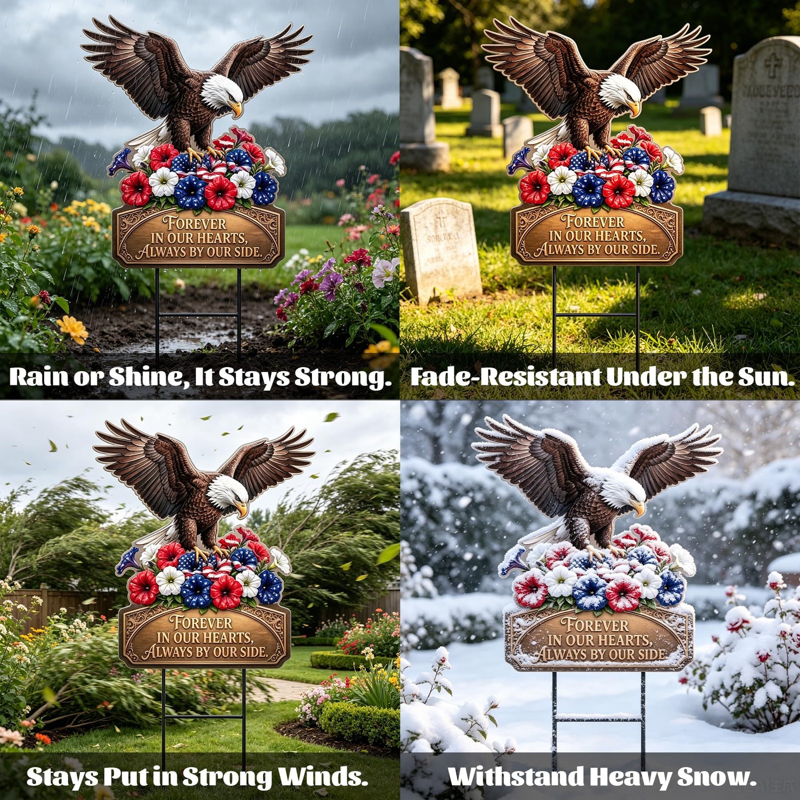 20″ Patriotic Eagle Garden Stake Memorial Decor – Metal Forever in Our Hearts…