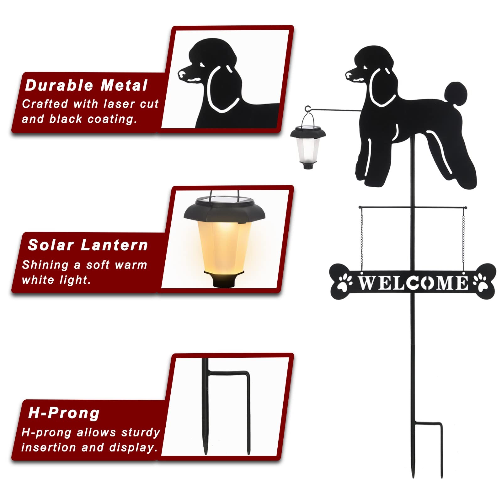 Solar Poodle Garden Stakes Decorative with a Lantern Dog Silhouette Welcome S…