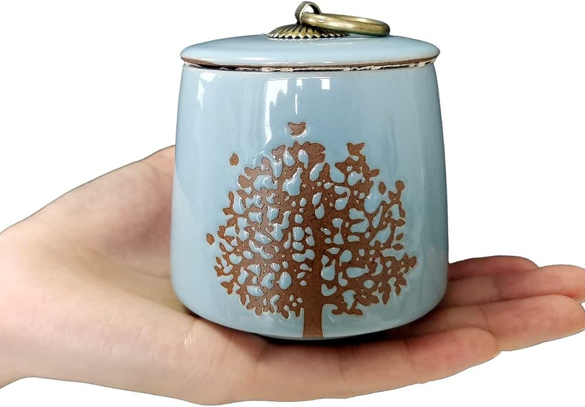 Small Cremation Urns for Human Ashes Adult Male Female – Tree of Life Blue Decor