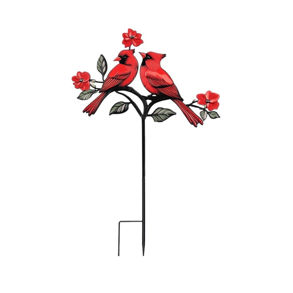 Red Cardinal Garden Stake – Metal Outdoor Decor for Patio & Yard(Red Cardinal-b)