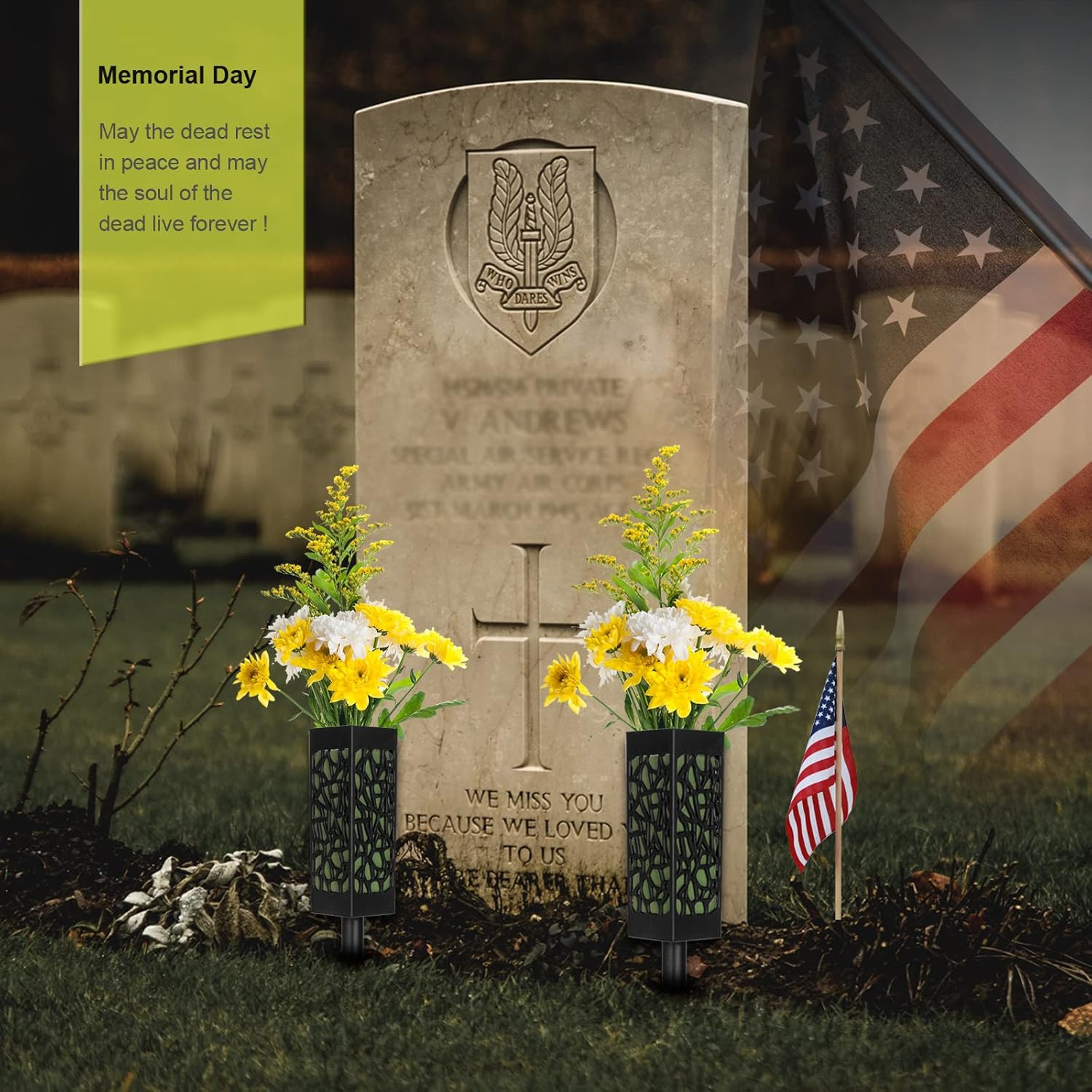 Graves Cemetery Vases with Foam, 2 Piece Memorial Cemetery Floral Hold