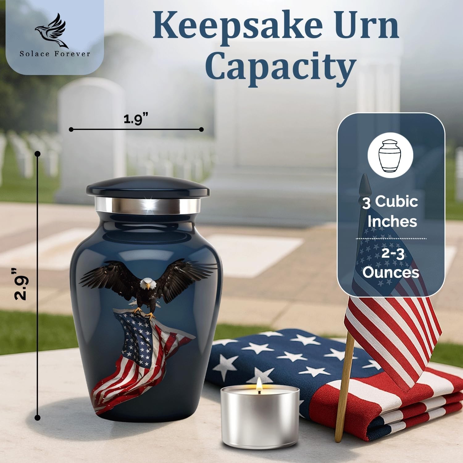 Small Urns for Human Ashes – Patriotic Eagle with Flag Design – Mini Memoria…