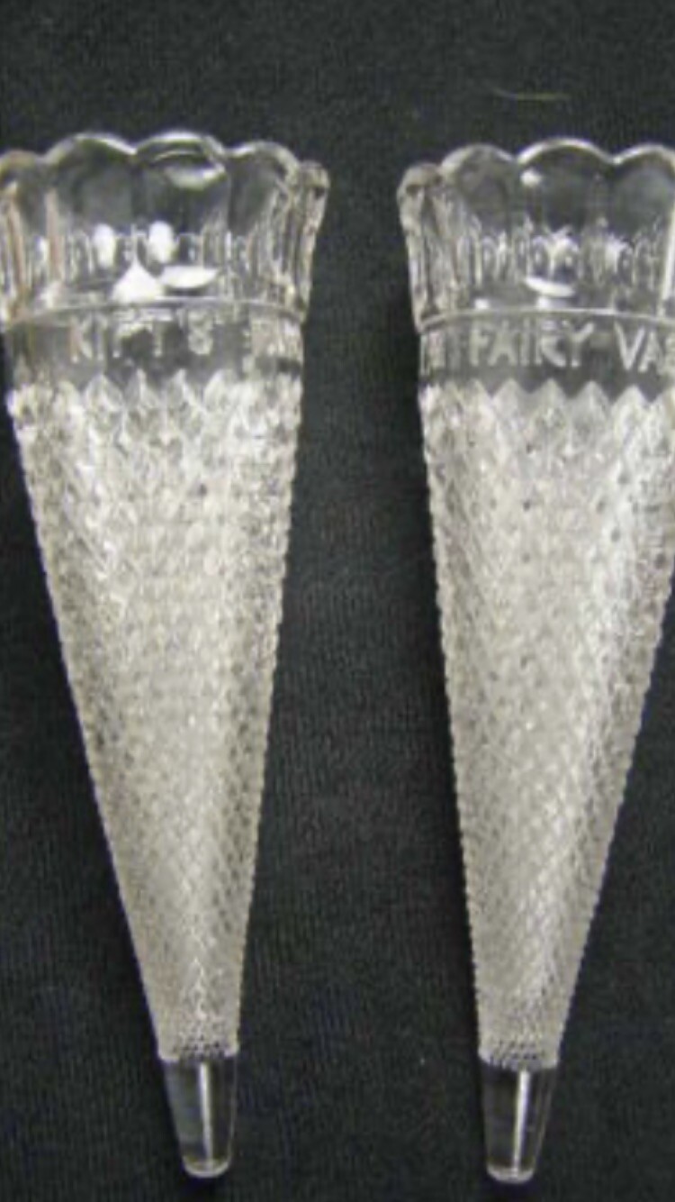 Antique Clear Glass Etched Band ~ Floral Funeral Vase 1920 Set Of 2 Kift’s Fairy